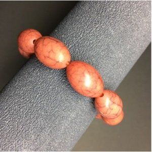 Oval Bead Stretch Bracelet Barbie Pink Salmon Marbled Crackled Cottage Soft Girl